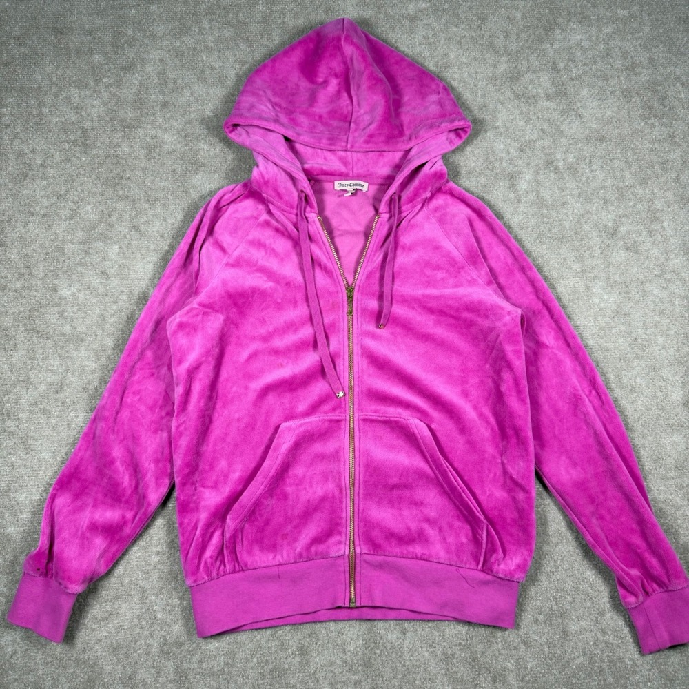 Juicy Couture Y2K Hoodie‎ Womens XS Pink Velour Zip Up Jacket Track Style